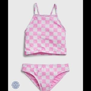 Gap Kids pink and white tankini swimsuit - Size Large (10)